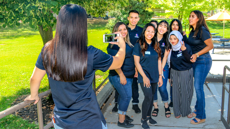 CRC students taking a group photo on campus