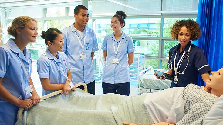 A group of students learning in a medical setting