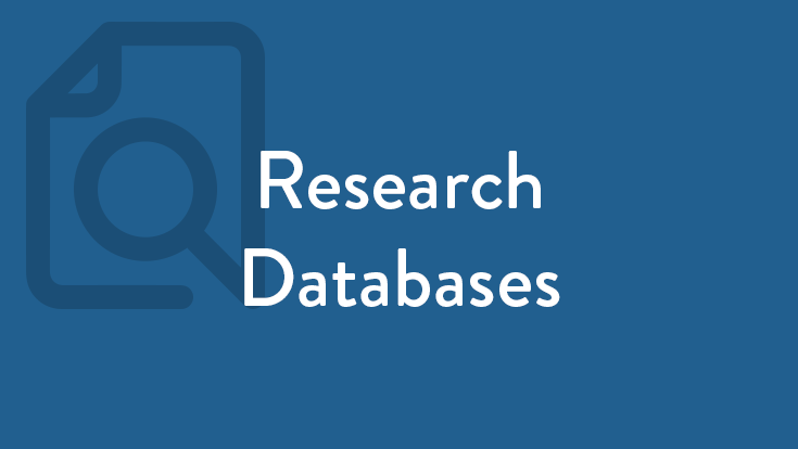 Research Databases white text on a dark blue background