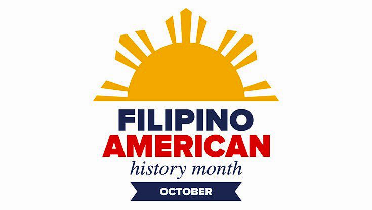 A sun graphic with the words Filipino American History Month October