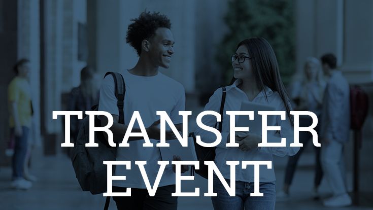 Students on a blue background with the words Transfer Event