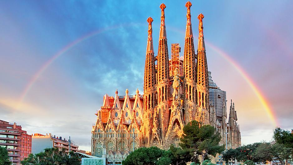 Barcelona Spain cathedral with rainbow